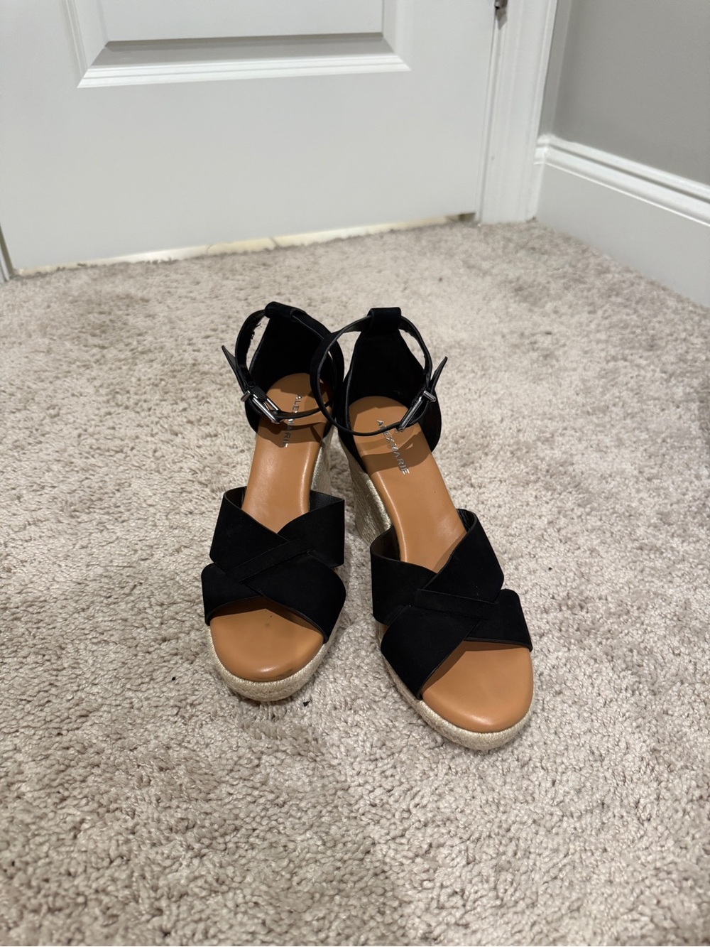 Alex Marie Black Crisscross Espadrille Wedge Sandals